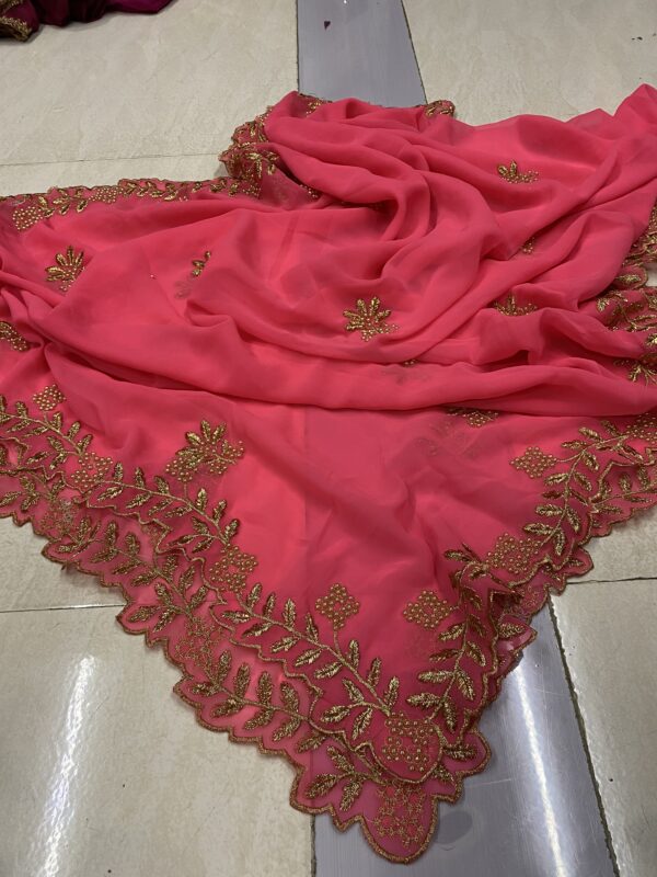 georgette dupatta with cut work border and pearl work emrboidery - Image 5