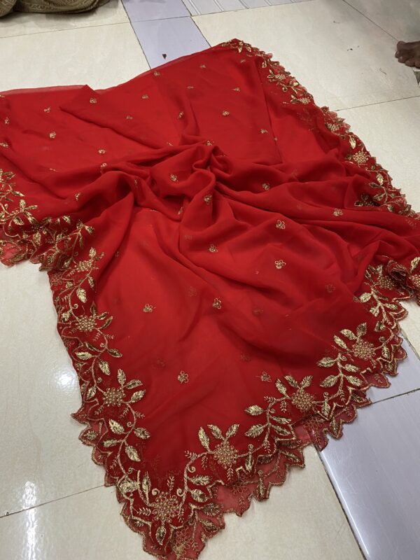 georgette dupatta with cut work border and pearl work emrboidery - Image 3