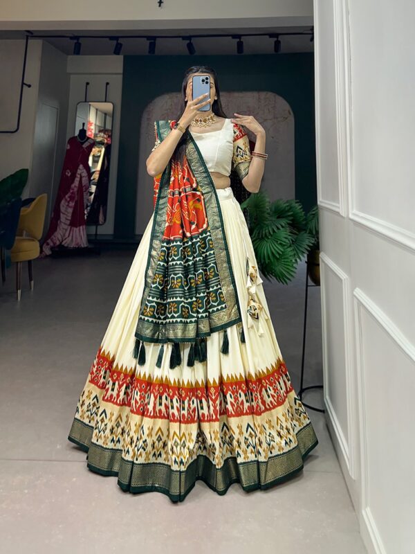 Exquisite Tussar Silk Lehenga Set with Patola Print and Foil Detailing A15220034040MOQ1160520241427 - Image 3