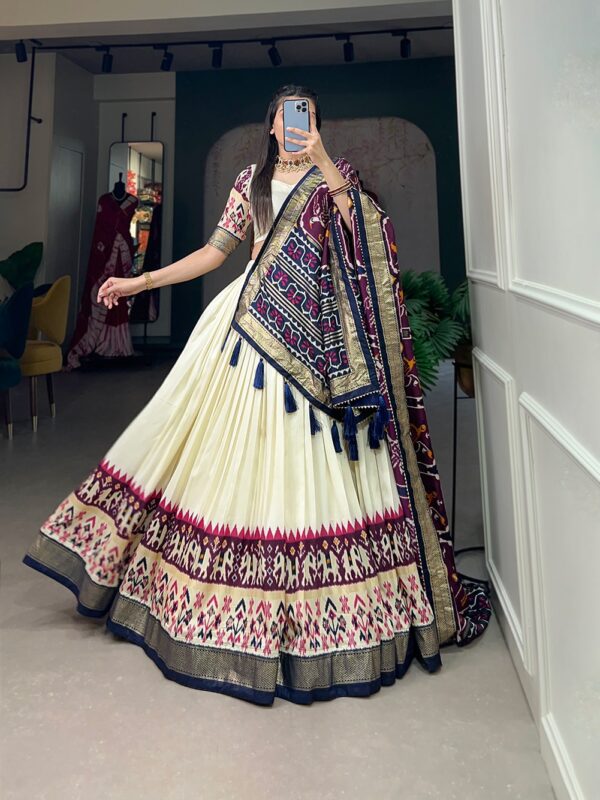 Exquisite Tussar Silk Lehenga Set with Patola Print and Foil Detailing A15220034040MOQ1160520241427 - Image 7