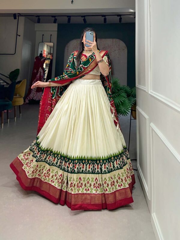 Exquisite Tussar Silk Lehenga Set with Patola Print and Foil Detailing A15220034040MOQ1160520241427 - Image 8