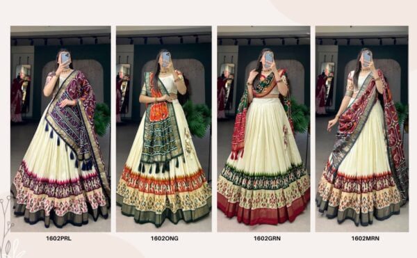 Exquisite Tussar Silk Lehenga Set with Patola Print and Foil Detailing A15220034040MOQ1160520241427