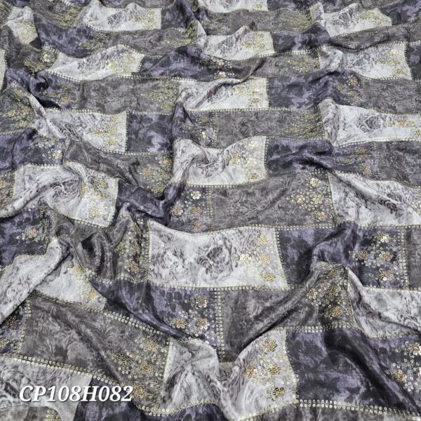 SOFT CHINNON FABRIC, EMBROIDERY ON PRINT