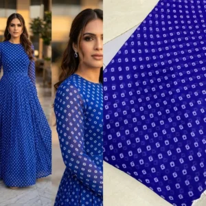 Buy premium royal blue bandhani digital print georgette fabric online - High-Quality Fabric