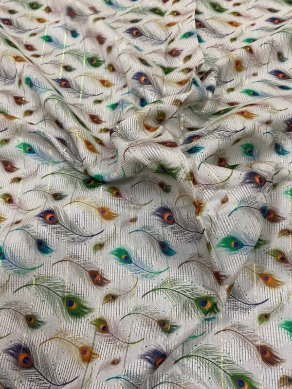 Radiant Muslin Silk: Jacquard Golden Lining on Digital Print Fabric CATALOGUE - Image 3