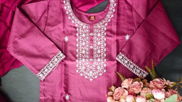 Stylish Cotton Slub Embroidered Three-Piece Suit Collection - Image 2