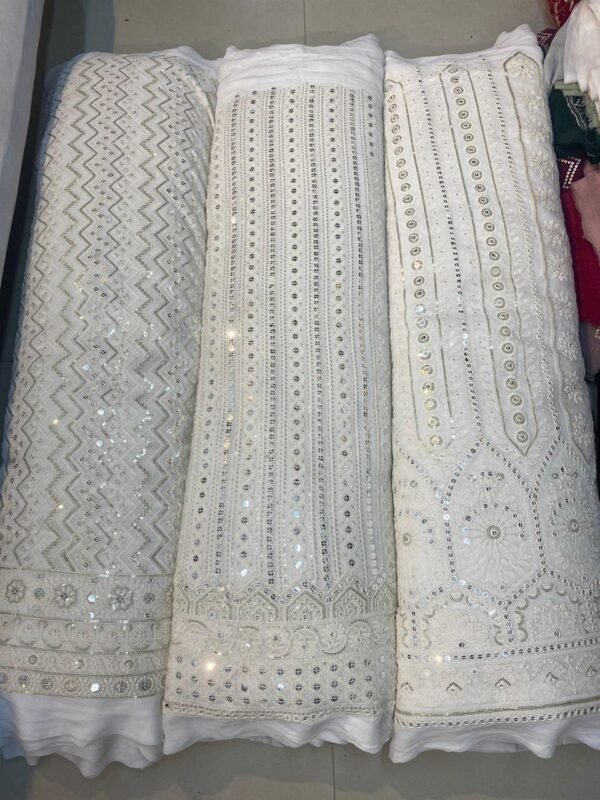 Pure dyeable Georgette fabric, 44" width, with heavy Lakhnavi work.