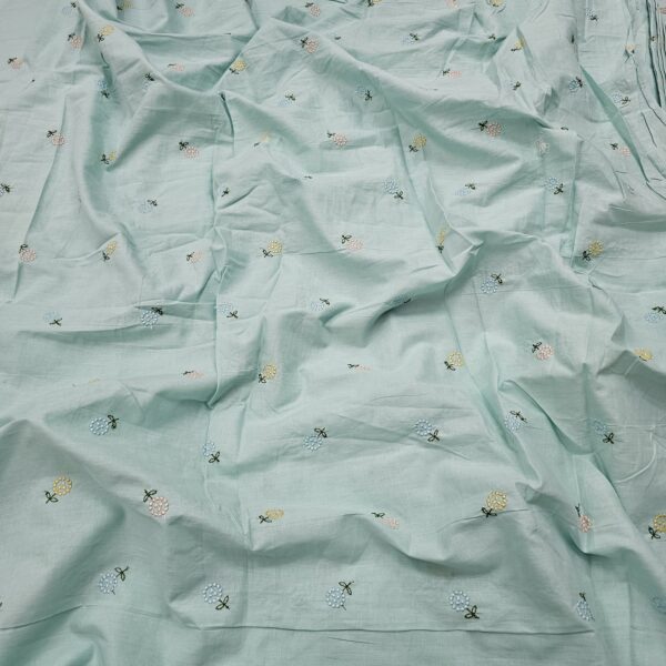 Pure Cambric Cotton Multi Butti Embroidered Fabric - Image 5