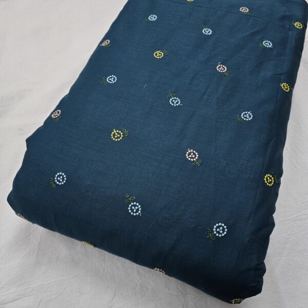 Pure Cambric Cotton Multi Butti Embroidered Fabric - Image 3