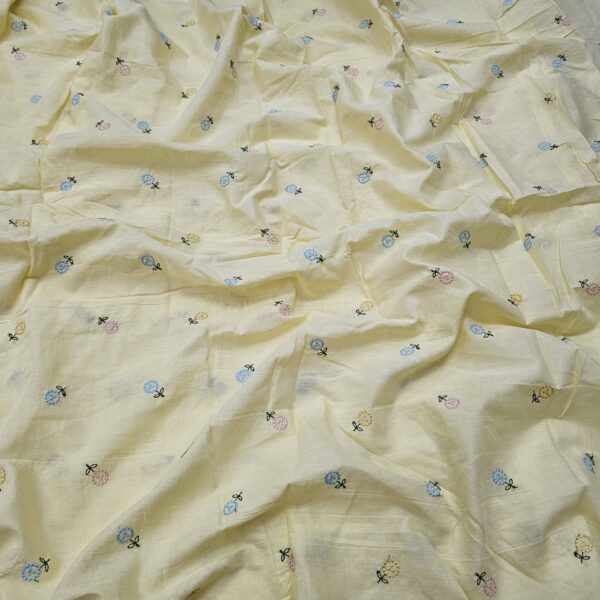 Pure Cambric Cotton Multi Butti Embroidered Fabric - Image 10