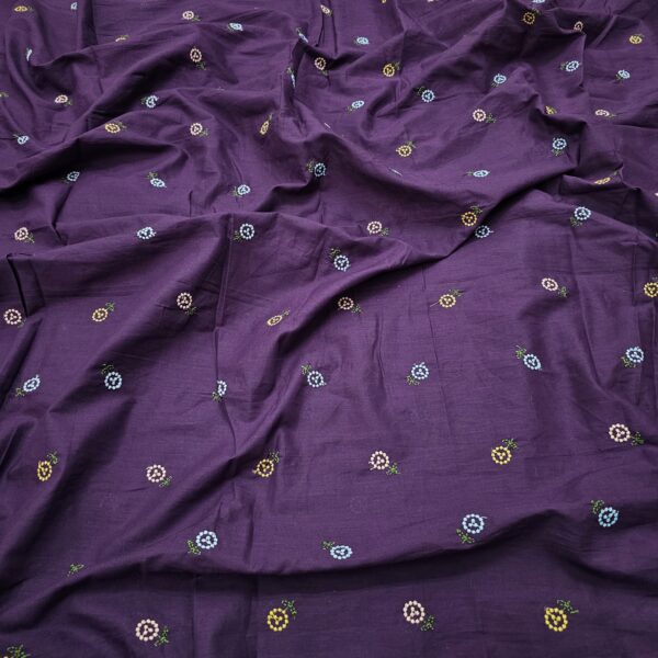 Pure Cambric Cotton Multi Butti Embroidered Fabric - Image 8