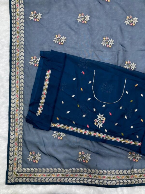 Elegant Party Wear Taby Silk Organza Saree with C-Pallu Embroidery and Piping Border - Image 9