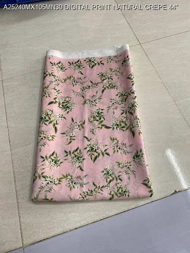 Pink floral digital print pure natural crepe fabric - High-Quality Fabric