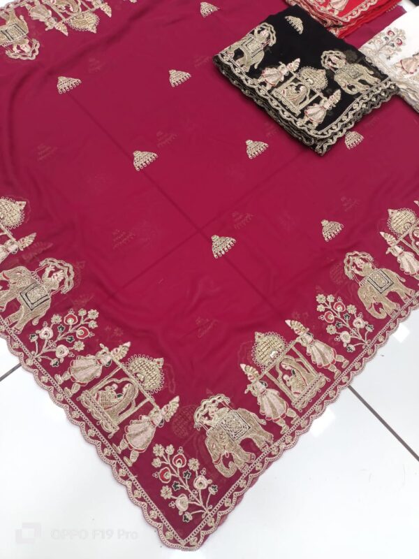 Blooming Georgette Vintage Embroidery Dupatta - Image 5