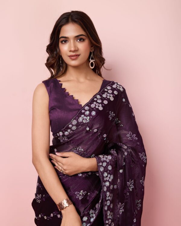 Party Wear Burberry Silk Saree With Embroidery (2)