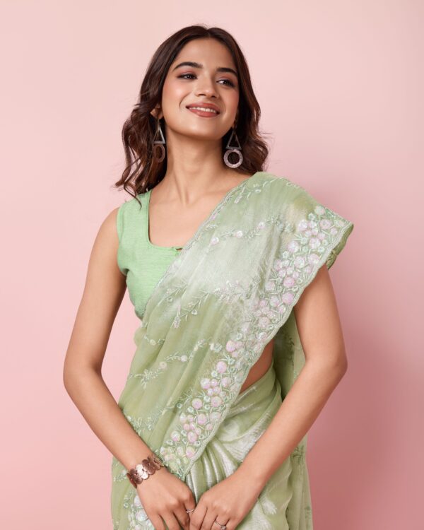 Party Wear Burberry Silk Saree With Embroidery (6)