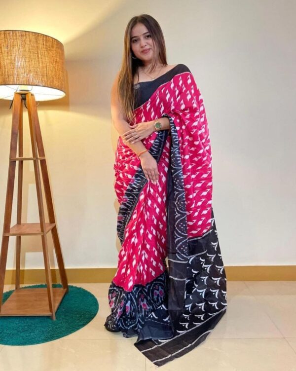 Plain Linen Saree With Digital Print And Blouse (6)