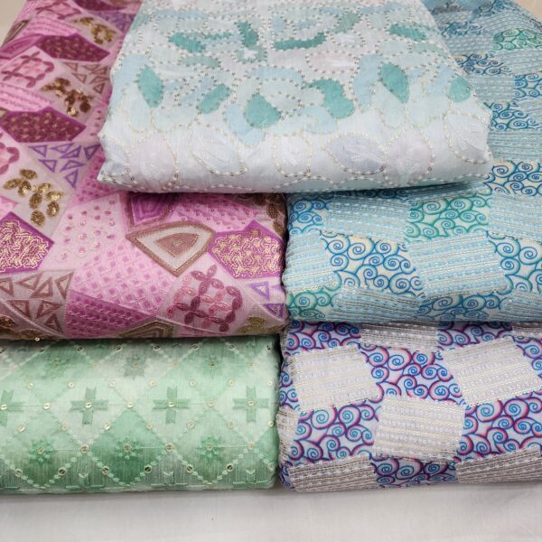 Pure Silk Embroidered Fabric with Position Print at ₹300/meter