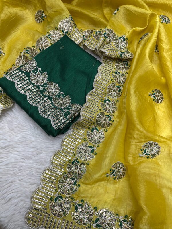 Coding Sequence Embroidery Saree | Gold Crush Fabric - Image 3