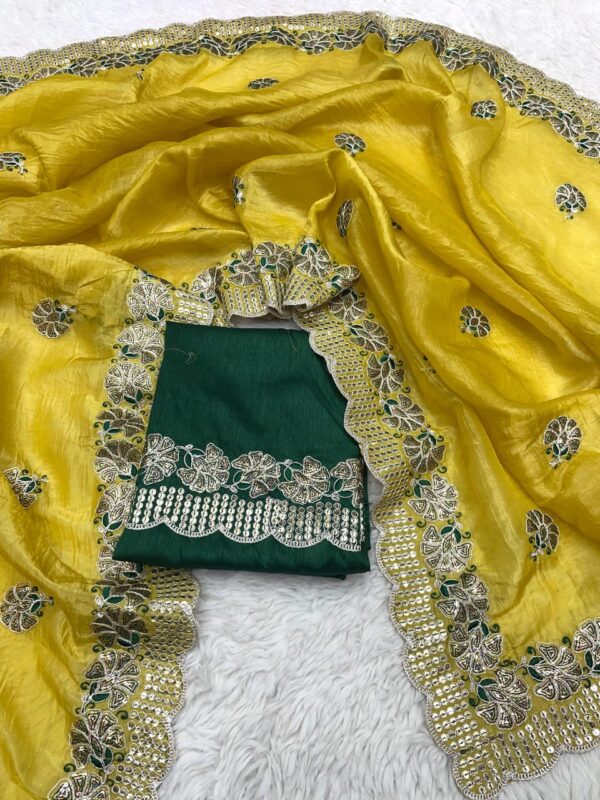 Coding Sequence Embroidery Saree | Gold Crush Fabric - Image 4