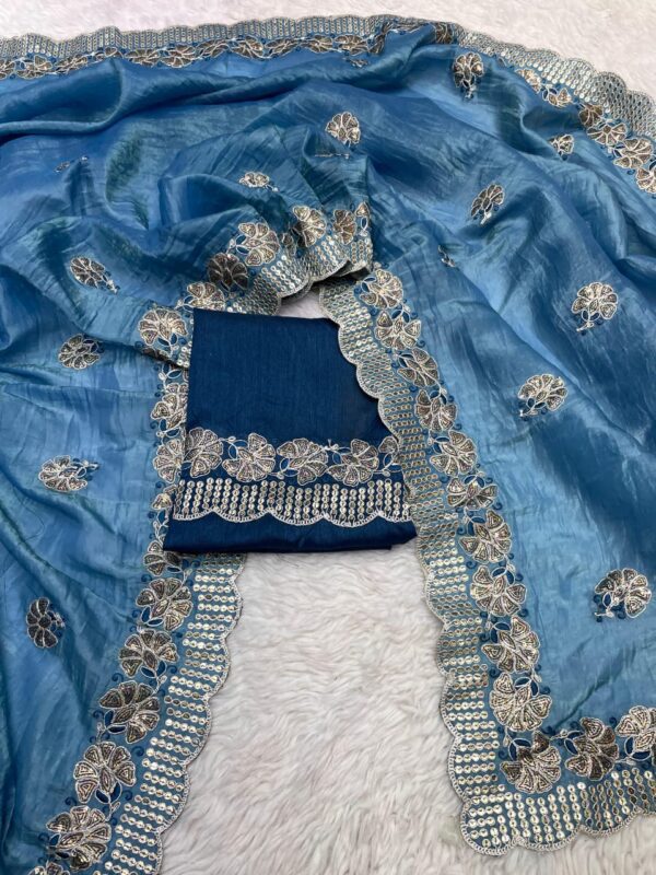 Coding Sequence Embroidery Saree | Gold Crush Fabric - Image 7