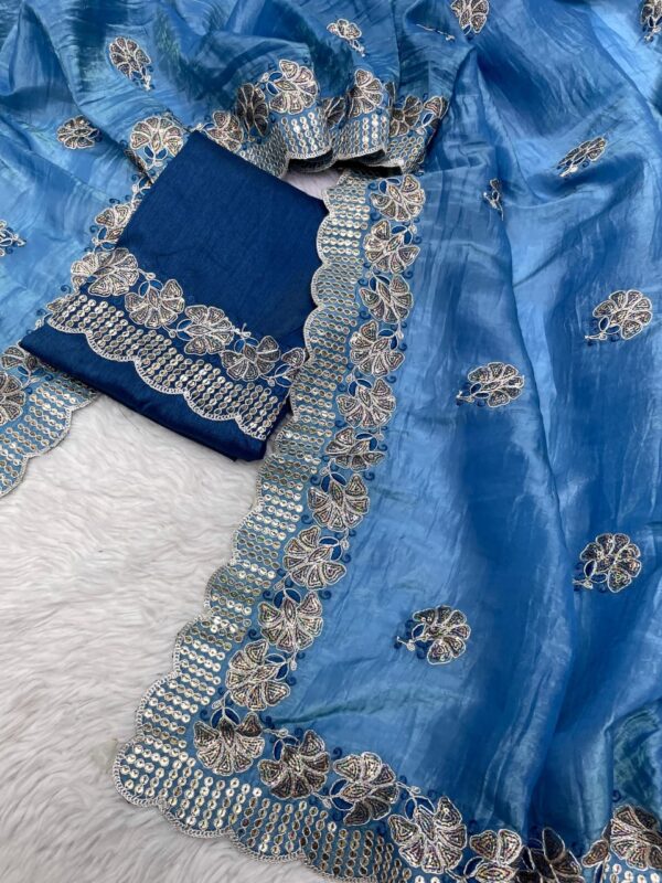 Coding Sequence Embroidery Saree | Gold Crush Fabric - Image 9