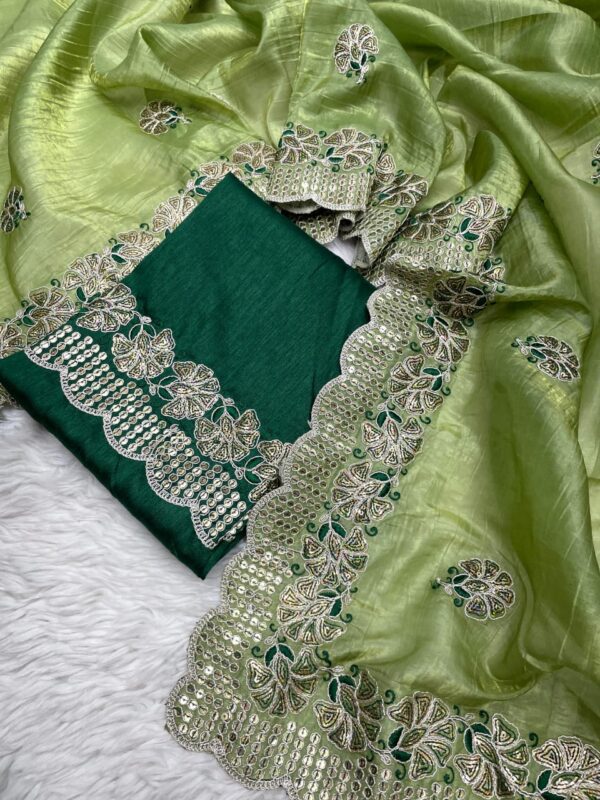 Coding Sequence Embroidery Saree | Gold Crush Fabric - Image 12