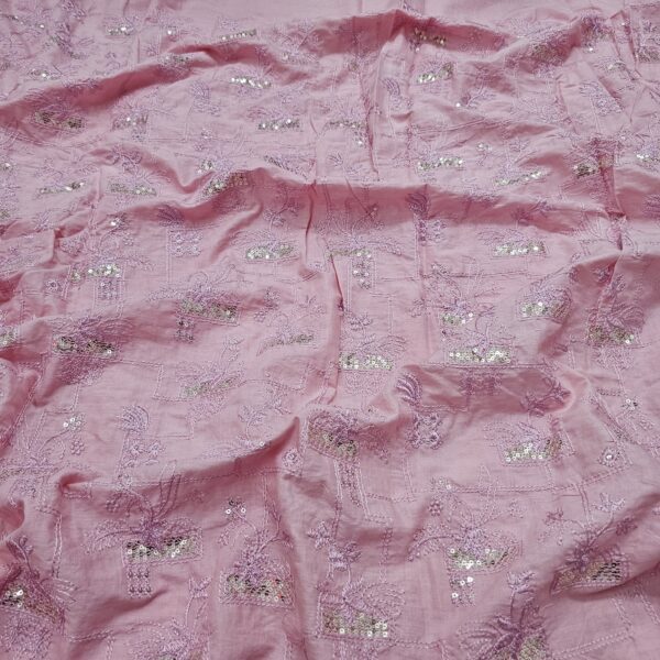 Premium Cambric Cotton Fabric with Heavy Thread Embroidery