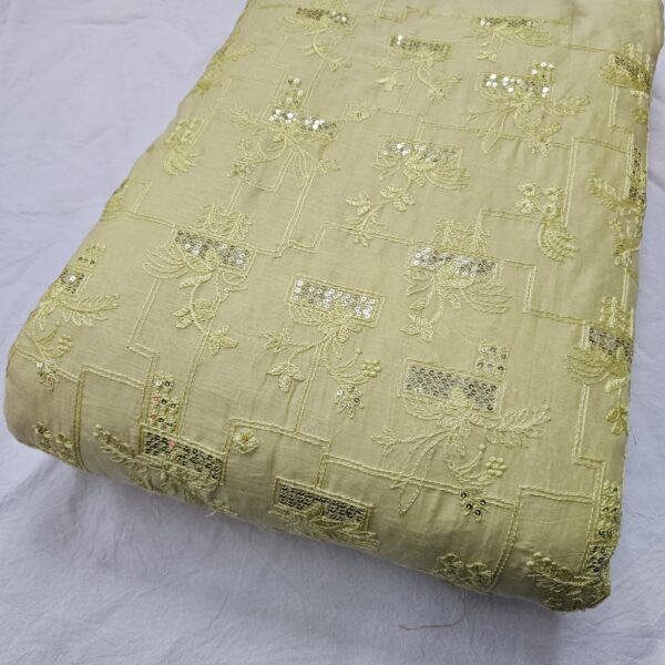 Premium Cambric Cotton Fabric with Heavy Thread Embroidery