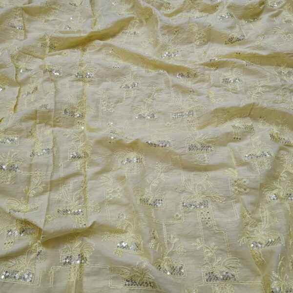 Premium Cambric Cotton Fabric with Heavy Thread Embroidery