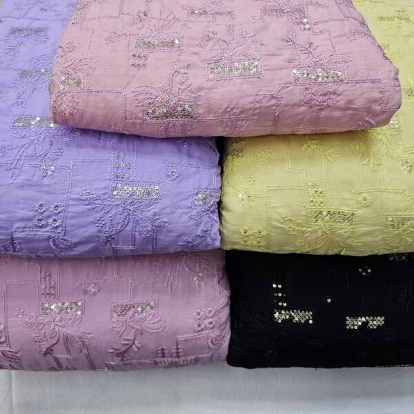 Premium Cambric Cotton Fabric with Heavy Thread Embroidery