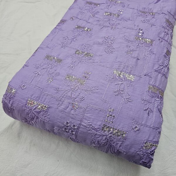 Premium Cambric Cotton Fabric with Heavy Thread Embroidery