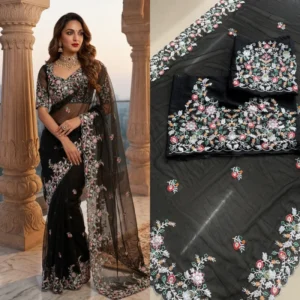 Kiara advani black georgette saree with embroidery work - High-Quality Fabric