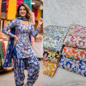 Nidhi agerwal soft chinon floral position print suit - High-Quality Fabric