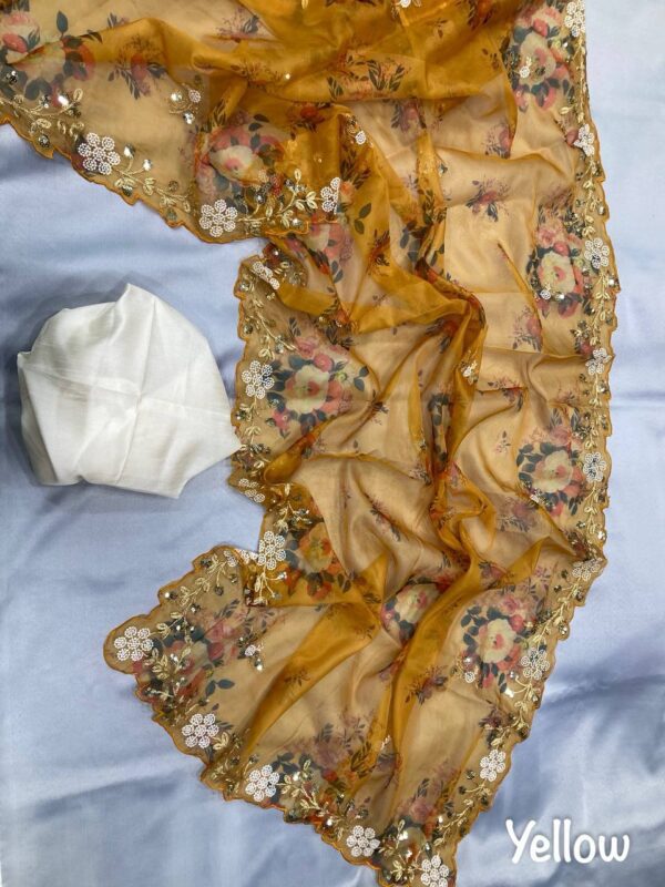 GOLDEN FLOWER TABBY ORGANZA SAREE