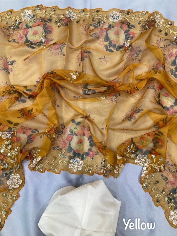 GOLDEN FLOWER TABBY ORGANZA SAREE