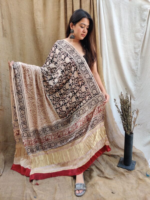 Ajrakh Hand Block Print Gajji Silk Dupatta Full Size (1) CHIC DUPATTA COLLECTION