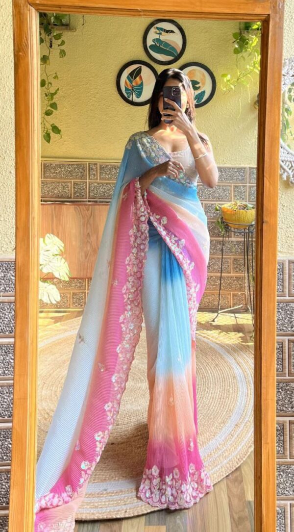 Designer Multi Color Georgette Sequence Work Saree (17)