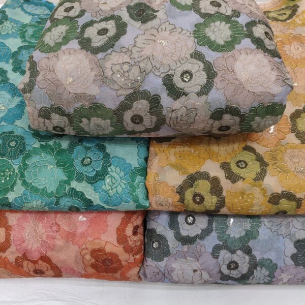 Soft Organza Floral Zari Sequins Fabric (4)