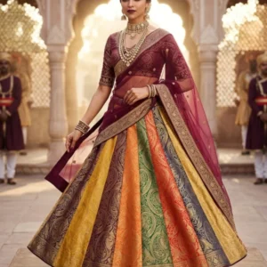 Banarasi silk brocade multi stripe lehenga fabric bollywood style - High-Quality Fabric