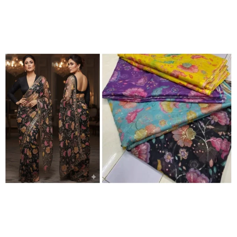 Soft organza fabric with position prints embroidery bollywood fabric store - High-Quality Fabric