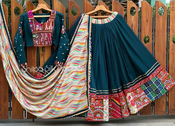 Muslin Cotton Lehenga Choli with digital print, real mirror work, semi-stitched lehenga, unstitched blouse, and muslin cotton dupatta – VC Series 109