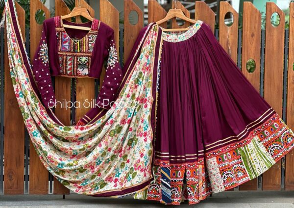 Muslin Cotton Lehenga Choli with digital print, real mirror work, semi-stitched lehenga, unstitched blouse, and muslin cotton dupatta – VC Series 109