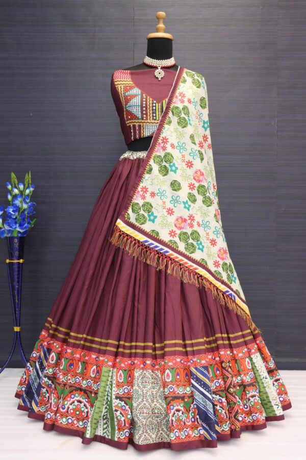 Muslin Cotton Lehenga Choli with digital print, real mirror work, semi-stitched lehenga, unstitched blouse, and muslin cotton dupatta – VC Series 109