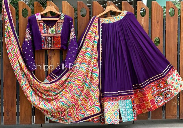 Muslin Cotton Lehenga Choli with digital print, real mirror work, semi-stitched lehenga, unstitched blouse, and muslin cotton dupatta – VC Series 109