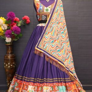 Muslin Cotton Lehenga Choli with digital print, real mirror work, semi-stitched lehenga, unstitched blouse, and muslin cotton dupatta – VC Series 109