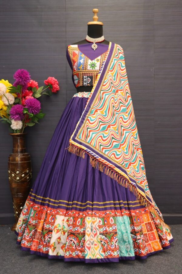 Muslin Cotton Lehenga Choli with digital print, real mirror work, semi-stitched lehenga, unstitched blouse, and muslin cotton dupatta – VC Series 109