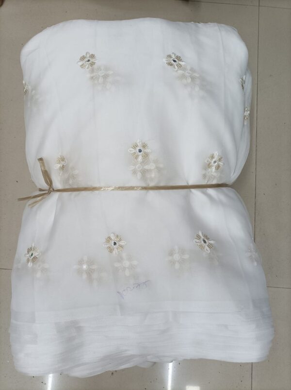 Premium Dyeable Organza Fabric with Mirror Sequence Butties $225