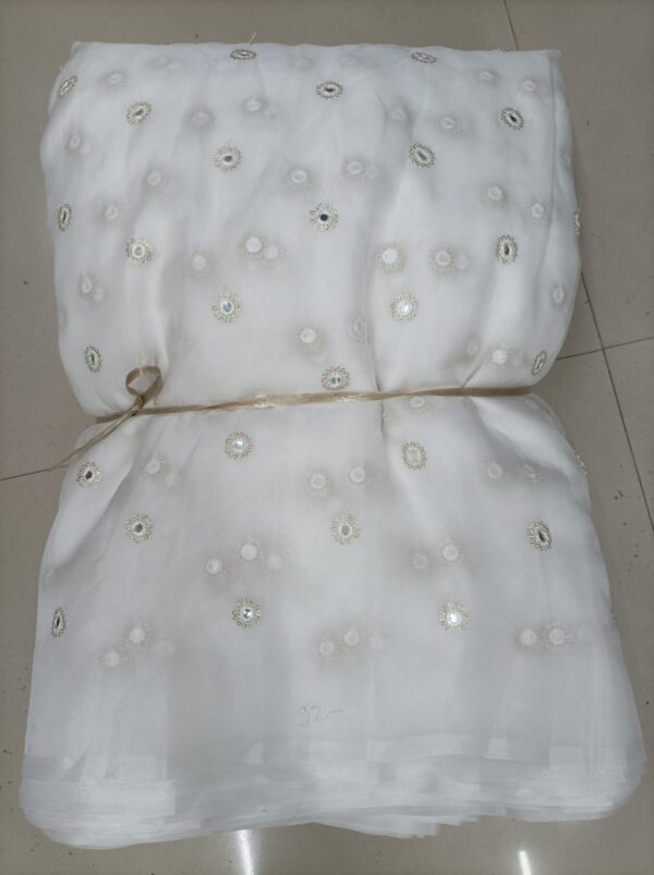 Premium Dyeable Organza Fabric with Mirror Sequence Butties $225