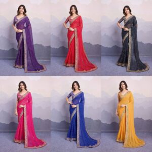 Sakhi Bandhej saree, soft georgette saree with embroidery, premium georgette Bandhej saree for weddings